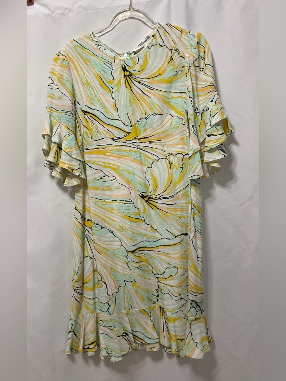 Diane Von Furstenberg Tatum Tulip Shell Lagoon Ruffle Sleeve Crepe Dress XS